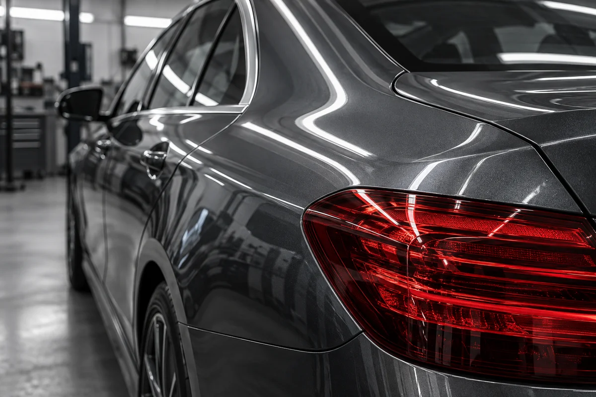 Illustrative detail of glossy graphite bodywork